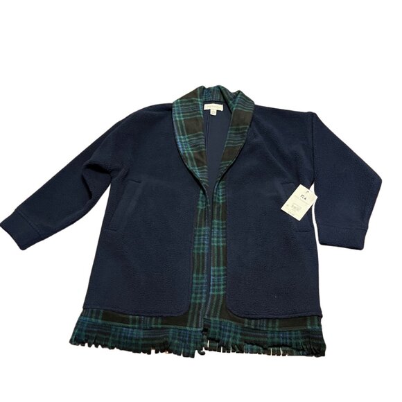 Free Assembly Mixed Media Shawl Jacket Size L NWT Navy, Green & Black - Picture 1 of 8